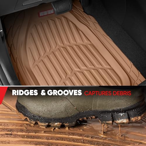 Motor Trend FlexTough 4-Piece Heavy Duty Floor Mats for Cars Trucks SUVs, Automotive Floor Mats Car Mats Full Set Front, Rear & Cargo, Trim-To-Fit Semi-Custom Deep Dish All Weather Rubber Mats - Beige - style: FlexTough Contour
