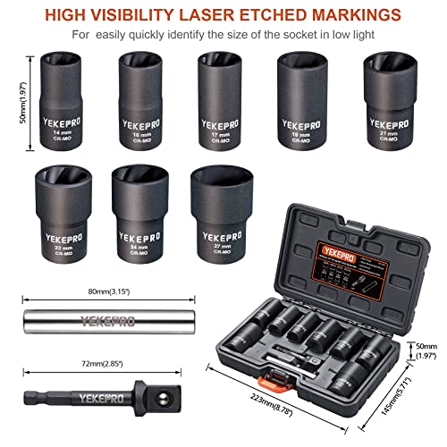10Pcs Bolt Nut Extractor Set, 1/2" Drive Impact Twist Lug Nut Removal Socket Tool, Stripped For Damaged, Frozen, Studs, Rusted, Rounded-Off Bolts, Nuts & Screws, Cr-Mo Steel, T12210 - size: 10-piece Twist Socket Set