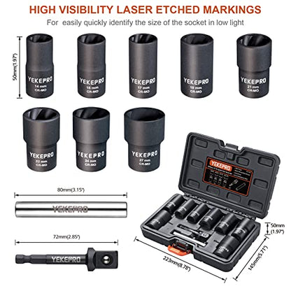 10Pcs Bolt Nut Extractor Set, 1/2" Drive Impact Twist Lug Nut Removal Socket Tool, Stripped For Damaged, Frozen, Studs, Rusted, Rounded-Off Bolts, Nuts & Screws, Cr-Mo Steel, T12210 - size: 10-piece Twist Socket Set