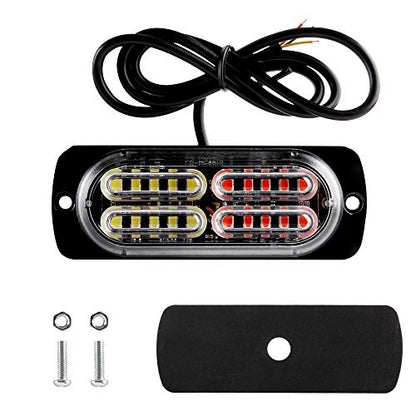 12-24V 20-LED Super Bright Emergency Strobe Warning Caution Hazard Construction Waterproof Flashing Strobe LED Light Bar Surface Mount for Car Truck SUV Van (Red White) - color: Red&White