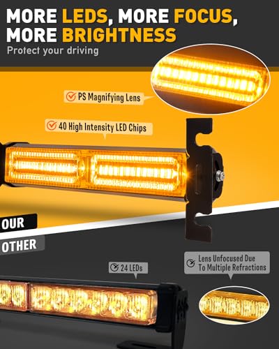 HLauto 1002L Emergency Strobe Traffic Advisor Light Bar: 40LED Dash Safety Warning Flashing Front/Rear Windshield Visor Light for Construction Vehicle, Trucks (2x10.7inch, Amber) - color: #02 Amber