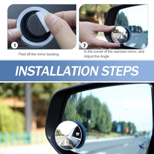 2 PCS Car Blind Spot Mirror, Convex Round Vehicle Reversing Rear View Mirror, 360 Degree Frameless Design, Universal Adjustable Reflective Mirror for Most Cars (White)