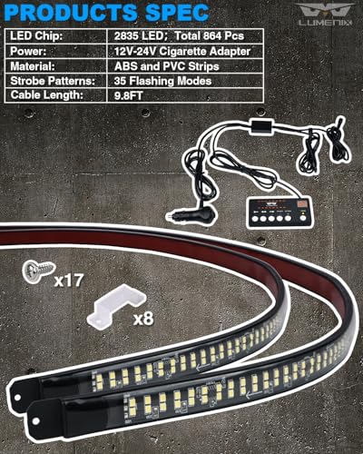 LUMENIX 2PCS 70 Inch Emergency Strobe Lights Strip LED Running Board Flexible Lights Bar Flashing Warning Hazard Safety Side Light for Law Enforcement Vehicles Trucks Pickups Volunteer- White Blue - color: White Blue