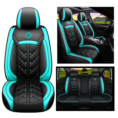 Comfortable Leather Auto Car Seat Covers 5 Seats Full Set Universal Fit (Black & Green) - color: Black & Green