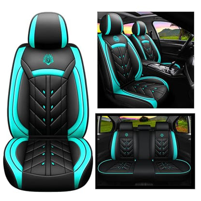 Comfortable Leather Auto Car Seat Covers 5 Seats Full Set Universal Fit (Black & Green) - color: Black & Green