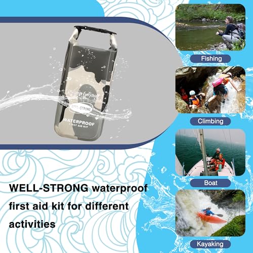 Boat First Aid Kit Waterproof, WELL-STRONG Marine Emergency Kit with Roll Top Dry Bag for Boating Fishing Kayaking – Water-Resistant Contents for Camping & Beach（Camouflage Grey） - color: Ws011-camo