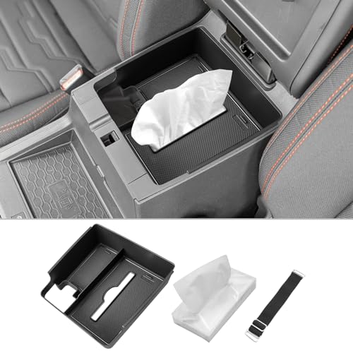 CDEFG Center Console Organizer Tray for 2022-2025 2026 Nissan Frontier with Tissue Slot, 2025 2026 Frontier Truck Accessories Middle Console Organizer Armrest Storage Box with Elastic Band - color: Black with Tissue Slot