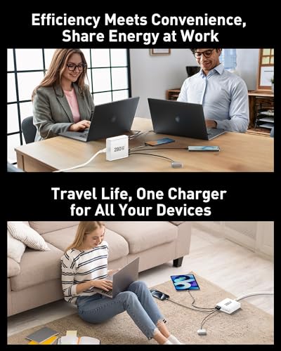 280W USB C Charger Block, 8-Port USB C Charging Station GaN III PD 65W Laptop Charger Adapter Compatible with MacBookPro/Air,DELL,iPad,Portable Charging Station for iPhone,Samsung Galaxy (White) - color: White