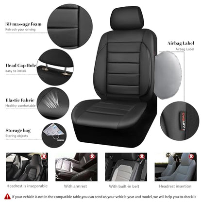 CAR PASS Leather Seat Covers Full Set Universal Water Resistant 3D Foam Back Support, Luxury Comfort Automotive 5 Seat Covers All Season Fit for SUV,Sedan,Van, Airbag Compatible Elegance(Pure Black) - color: All Black