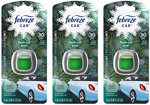 Febreze Car Vent Clip Air Freshener - Limited Edition Holiday Collection - Fresh-Cut Pine - 1 Count Vent Clip Per Package - Pack of 3 Packages Green - size: 0.06 Fl Oz (Pack of 3)