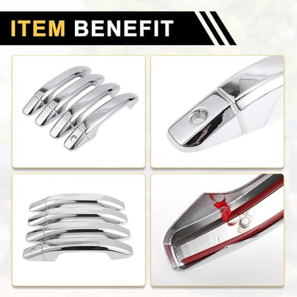 4pcs Exterior Door Handle Cover Car Door Handle Protector for Chevrolet Silverado 1500 2014-2024 Car Door Handle Protector without Keypad ABS Chrome Silver Tone