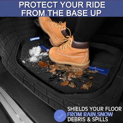 CAR PASS Tire Tread DeepDish Rubber Floor Mats for car Heavy Duty car mats All Weather, Universal XL~M Trim to Fit for Truck SUV Vehicle Automotive, Waterproof car mats 3 Piece(Blue Black) - color: Blue Black