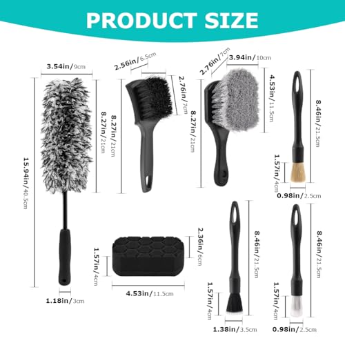 9PCS Car Wheel Cleaning Pro Kit, Tire Brush, Soft-bristled Rims Brush, Microfiber Flat Wheel Brushes, Double-Ended Detailing Brushes, Detailing Pads, Scratch-Free & Multipurpose(COLOR:Black Grey)
