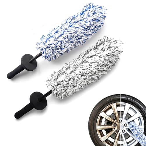 Wheel Barrel Brush,2026 New Long Handle Microfiber Wheel Brush Car Duster Exterior,Car Duster Interior Multipurpose Cleaning Tool (Black+Blue) - color: Black+Blue