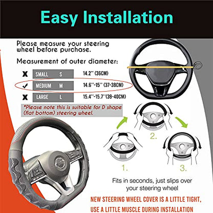 PINCTROT D Shaped 14.5-15 Inch Steering Wheel Cover Great Grip with 3D Honeycomb Anti-Slip Design, Flat Bottom 14.5-15 Inch (Black/Red Stitch) - color: 8.D-shaped,Black (Red Trim), size: Medium(Standard) Size[14 1/2''-15'']