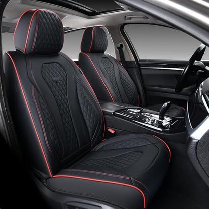 Coverado Automotive Seat Covers 5 Seats, Leather Seat Covers Fullset, Black Car Seat Covers, Luxury Car Seat Covers, Seat Cushion, Driver Seat Covers, Car Seat Protector Universal Fit Most Cars - color: Black&Red line, size: FullSet