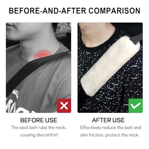 2 Pack Car Seatbelt Covers Shoulder Pad, Soft Faux Sheepskin Seat Belt Shoulder Cover for a Comfortable Driving, Seat Belt Shoulder Strap Covers Helps Protect Your Neck and Shoulder (White) - color: White