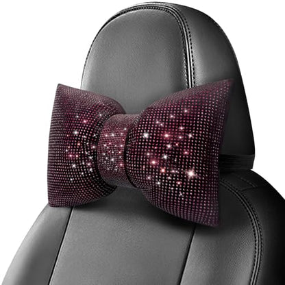 surpassme 2PCS Rhinestone Car Headrest Neck Pillow for Driving with Bling Bling Crystal Bow Pillow Car Accessories for Women (Purple) - color: 2 Purple Pillows