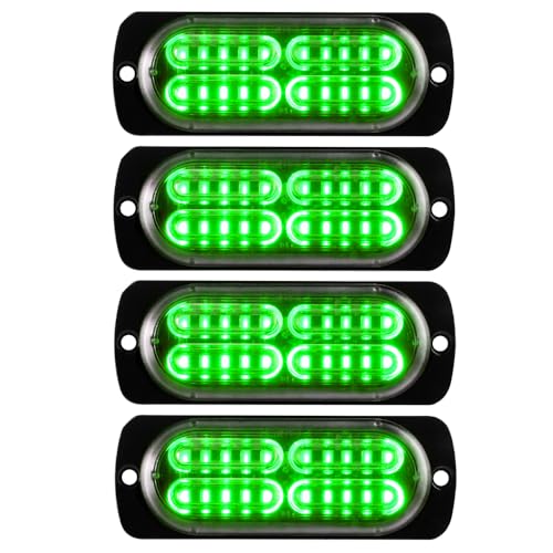 4PCS Strobe Lights for Truck 12-24V 20 LED Slim Surface Mount Emergency Flashing Lights for Vehicles for Car Truck Vehicle SUV ATV, Caution Hazard Warning Light IP68 Waterproof (Green) - color: Green