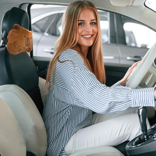 LYFJMUS 4 Pack Plush Capybara Car Headrest Pillow and Lumbar Support Pillow Kawaii Plushies Capybara Stuffed Headrest Cute Car Decor for Car Driving - style: Style A