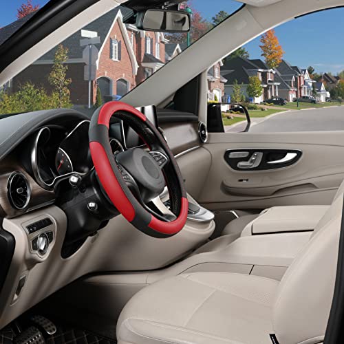 SEG Direct Car Steering Wheel Cover Universal Standard Size 14.5-15 inch, Black and Red Microfiber Leather - color: Black and Red, size: Standard size[14 1/2''-15'']
