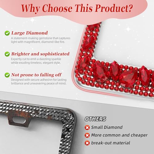 OKLPF Single Luxury Rhinestone License Plate Frame – Elegant Bling with Glitter Crystals, Anti-Theft Screws & Gift Box, Fits Standard US Plates(Red) - color: Red, size: 1pc