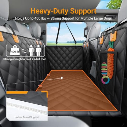 Dog Car Seat Cover for Back Seat with Removable Hard Bottom Board, Back Seat Extender for Dogs, 600D Waterproof Dog Hammock for Car SUV, Anti-Sag Support for Large Dogs, Universal Fit