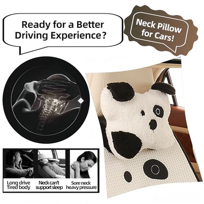 Car Headrest Pillow 2PCS Cute Cartoon Dog Car Neck Pillow - Plush Neck Support for Comfortable Driving Cute Dog Design Neck Cushion Soft and Cozy Travel Companion (Black) - color: Black