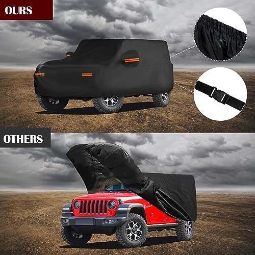 Waterproof Car Cover for Jeep Wrangler 4 Door 2006-2026 JK JL Outdoor Waterproof Sun Rain Snow Hail Protection with Driver Door Zipper - size: Custom Fit Jeep Wrangler 4 Door
