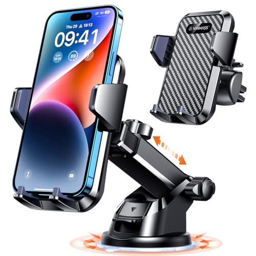 VANMASS【85+LBS Strongest Suction & Military-Grade Ultimate Car Phone Mount【Patent & Safety Certs】 Cell Phone Holder for Dash Windshield Vent for iPhone 17 Pro Max Automobile Accessory Kits,Ink Black - color: Ink Black