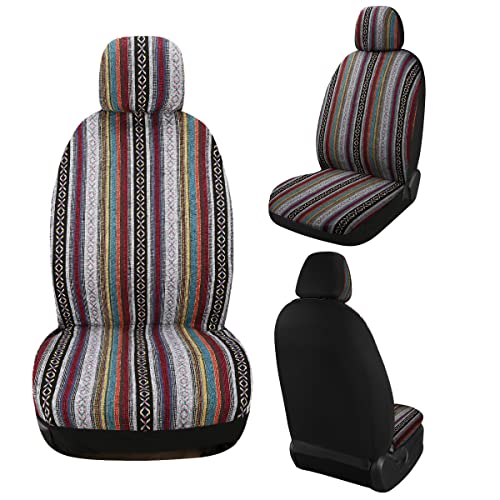 Baja Saddle Blanket Car Seat Covers 4PCS Front, Breathable and Washable Striped Woven Automotive Vehicle Seat Cover, Universal Seat Cover for Sedan, SUV, Truck, Airbag Compatible - color: Baja Inca, size: Front
