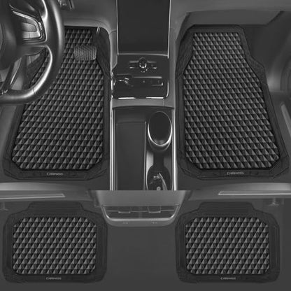 CAR PASS Black Rubber Car Mats, All-Weather Floor Mats Full Set Durable Anti-Slip 3D Rhombus Waterproof Automotive Pad Trim to Fit Liner Universal Fit for Sedan SUV Truck Van, 4 Pcs All Black Rubber - color: Black