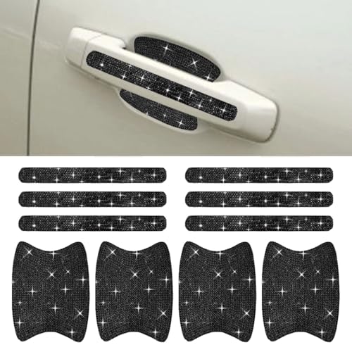 ZIMISI 10PCS Bling Car Door Handle Protector, Crystal Rhinestone Anti-Scratch Car Bowl Decoration Sticker Decal, Universal Auto Exterior Door Protective Covers Accessories for Women (Black) - color: Black