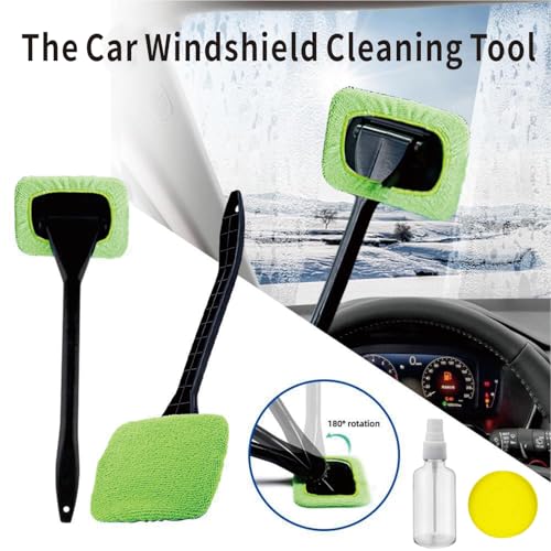 8pcs Car Windshield Cleaning Tool, Windshield Cleaner with with 5 Little Microfiber Pads That can be Washed/reused, Window Cleaner Tool, for Auto Glass Wiper (Green) - color: Green