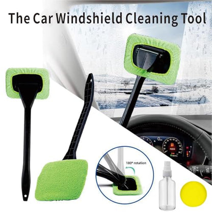 8pcs Car Windshield Cleaning Tool, Windshield Cleaner with with 5 Little Microfiber Pads That can be Washed/reused, Window Cleaner Tool, for Auto Glass Wiper (Green) - color: Green
