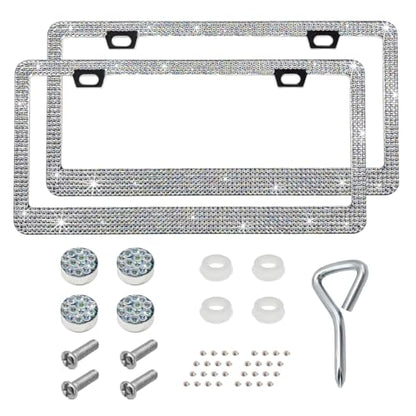 DXNQ 2PCS Bling License Plate Frame, Sparkly Rhinestone Diamond License Plate Cover with Crystal Screws Caps, Glitter Crystal Stainless Steel License Plate Holder for Women (AB) - color: AB, 2PCS