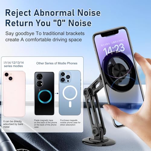 Universal 360° PRO Magnetic Suction Phone Holder Car,Alloy Folding Magnetic Cell Phone Holder for Car [Super Strong Magnet] Bracket Magnetic Dashboard Phone Car Mount for All Smartphone (Silver) - color: Silver