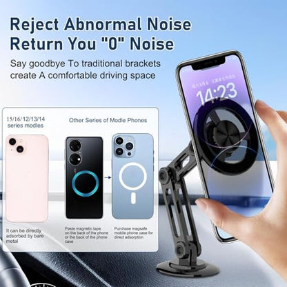 Universal 360° PRO Magnetic Suction Phone Holder Car,Alloy Folding Magnetic Cell Phone Holder for Car [Super Strong Magnet] Bracket Magnetic Dashboard Phone Car Mount for All Smartphone (Silver) - color: Silver