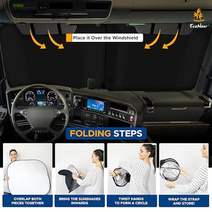 EcoNour 2-Piece Foldable RV Windshield Sun Shade, 240T Reflective Polyester, UV Protection & Heat Block for Truck, Motorhome & Bus Front Window, Keeps Interior Cool – (50" L x 41.5" W) - size: XX-Large