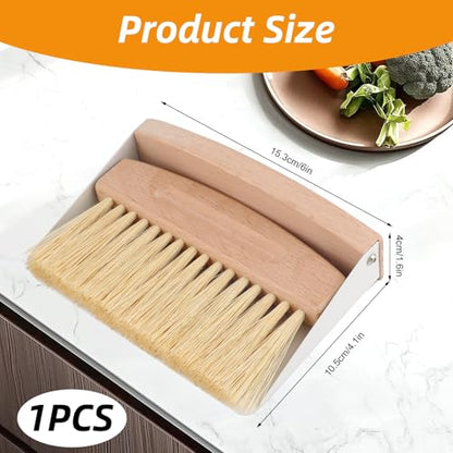 Small Dustpan and Brush Set with Wooden Handle,Mini Metal Crumb Sweeper for Countertops,Desk,Pet Hair,Car,Portable Cleaning Tools for Kitchen,Camping,Sofa (White) - color: White