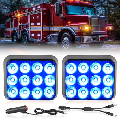 Nilight 12LED Magnetic Wireless Trailer Lights 2PCS Rechargeable Portable Hazard Beacon Warning Light Blue Emergency Strobe Light for Trucks Trailers Vehicles Cars Bus Surface Mount - color: 12LED Blue