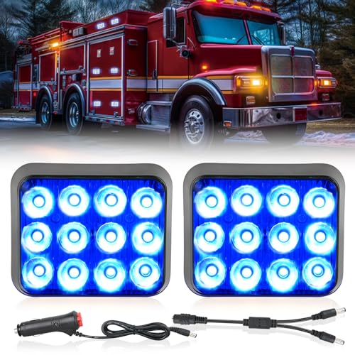 Nilight 12LED Magnetic Wireless Trailer Lights 2PCS Rechargeable Portable Hazard Beacon Warning Light Blue Emergency Strobe Light for Trucks Trailers Vehicles Cars Bus Surface Mount - color: 12LED Blue