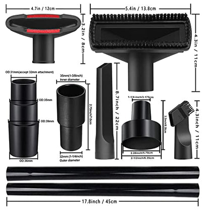 14Pcs Universal Vacuum Attachment Professional Shop Vac Accessories Wet Dry Vacuum Hose Adapter with Hair Brush Extension Wand Flexible Crevice Tool fit 2 1/2" to 1 1/4" and 1 7/8" to 1" Vacuum Hose