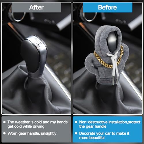 Funny Gear Shift Hoodie Cover, Car Shifter Knob Sweatshirt, Universal Stick Shift Cover for Car Gear Handle - color: Grey