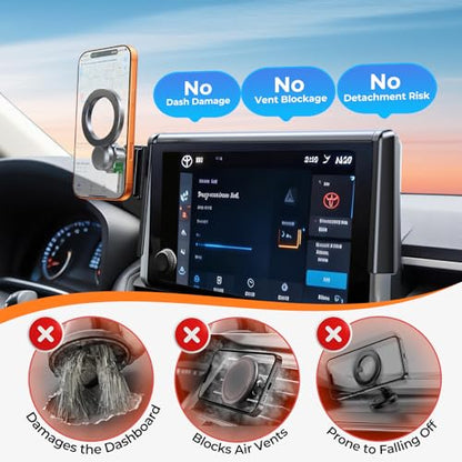 Car Phone Holder for Toyota RAV4 2025 2024 2023 2022 2021 2020 2019 7/8-Inch (Not for 9/10.5-Inch) 360° Rotation Magnetic Cell Phone Mount, Compatible with Magsafe, Does Not Affect Air Vent - style: Fit for 2019-2025 RAV4, 7/8-Inch