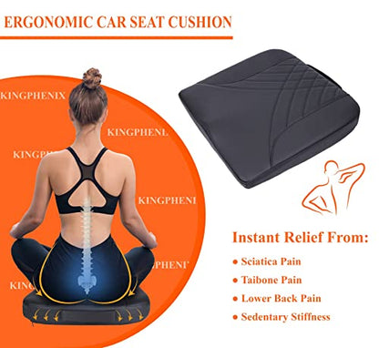 kingphenix Premium Car Seat Cushion, Memory Foam Driver Seat Cushion to Improve Driving View- Coccyx & Lower Back Pain Relief - Seat Cushion for Car, Truck, Office Chair (Leather Black) - color: Leather Black