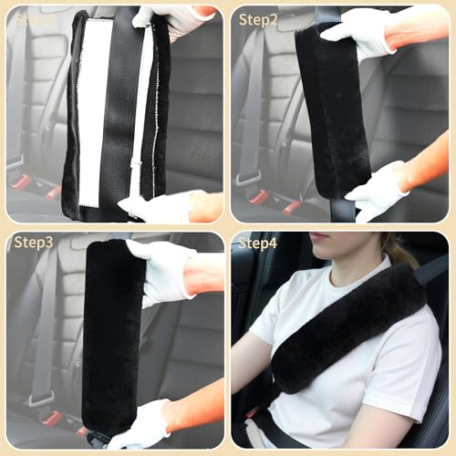 Aegis Cover Sheepskin Seat Belt Cover, Premium Australian Merino Wool Padding, Ultra-Soft & Durability, 0.5" Thick Seat Belt Pads, Universal Fit for Car, Truck, SUV 2Pack (Steel) - color: STEEL