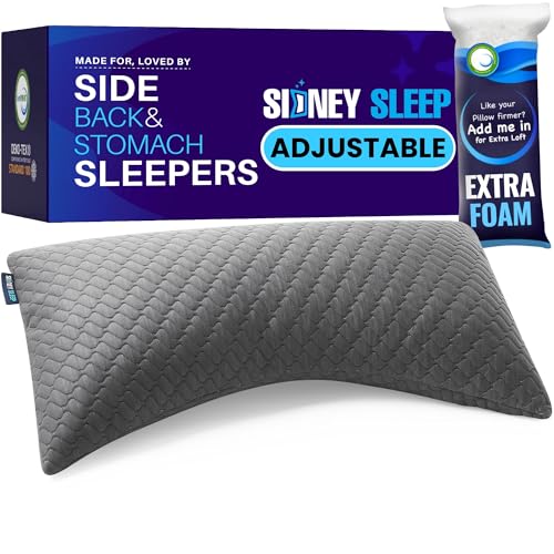 Sidney Sleep Adjustable Curved Pillows for Neck and Shoulder Support with Extra Shredded Fill - Cervical Contour Pillow for Side and Back Sleeper - King Size - 19" x 36" CertiPUR-US Certified (Grey) - color: Grey, size: King (Pack of 1)