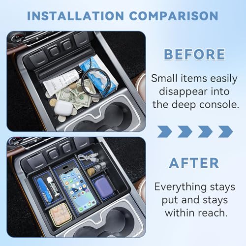 Center Console Organizer Tray Compatible with Chevy Silverado/GMC Sierra 1500/2500/3500HD 2014-2018,15-19 Silverado/Sierra 2500HD/3500HD Accessories Compartment,Full Console w/Bucket Seats ONLY,Blue - color: Blue Trim