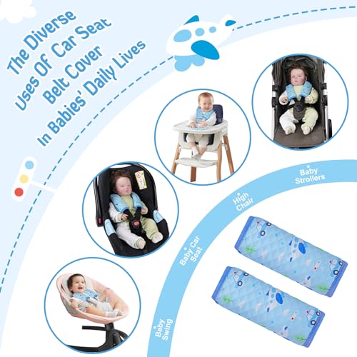 INFANZIA Car Seat Strap Covers for Infants Babies, Soft Carseat Shoulder Pads for Kids, Double-Sided Use Seatbelt Cushion Covers for Stroller, Pushchair & High Chair (Blue) - color: Blue
